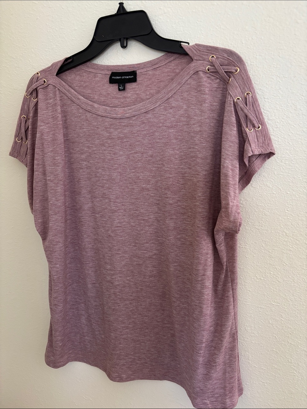 Modern Attraction Mauve Lace-Up Shoulder Short Sleeve Tee